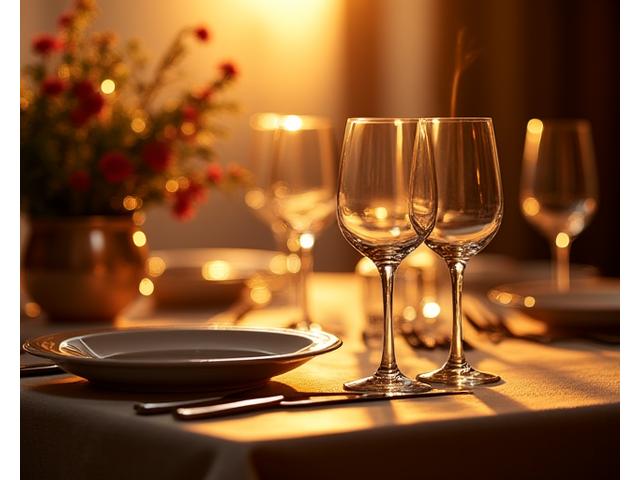 Golden light flare over a fine dining table setting