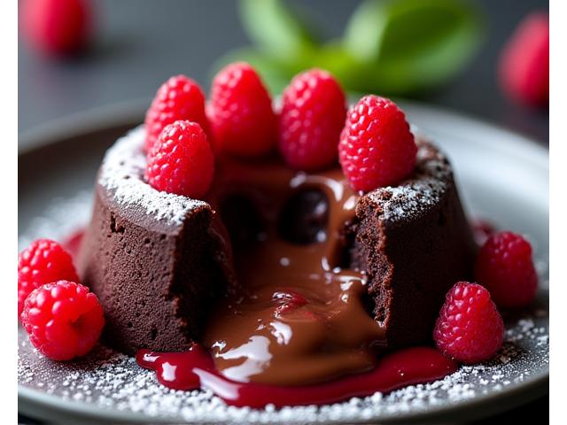 Decadent Chocolate Lava Cake with Raspberry Coulis